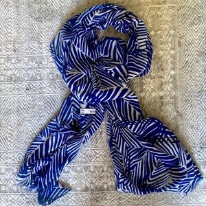 Love & Lore Cobalt Blue/ White Floral Twill Fashion Scarf
